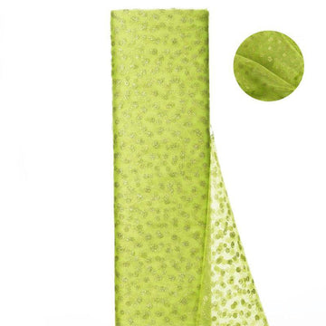Apple Green Glitter Polka Dot Tulle Fabric Bolt 54"x15 Yards