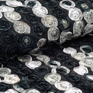 Black Mini Rosette Multi Color Fabric Bolt 54"x4 Yards