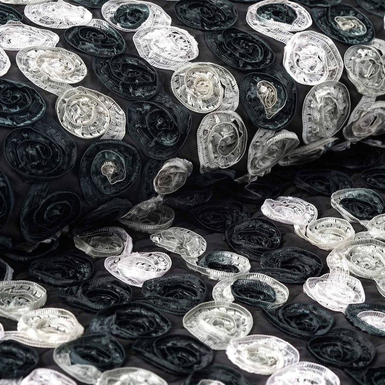 54inchx4 Yards Black Mini Rosette Multi Color Fabric Bolt#whtbkgd