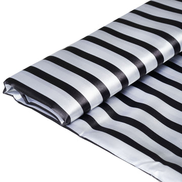 Black / White Satin Stripe Fabric Bolt, DIY Craft Fabric Roll 54"x10 Yards