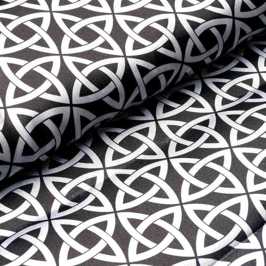 54 Inch x 10 yards Black / White Zen Design Satin Fabric Bolt, DIY Craft Fabric Roll#whtbkgd