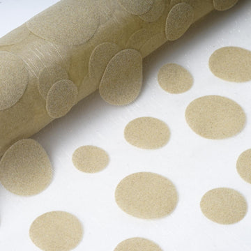 12"x10 Yards Champagne Premium Organza With Velvet Dots Fabric Bolt, DIY Craft Fabric Roll