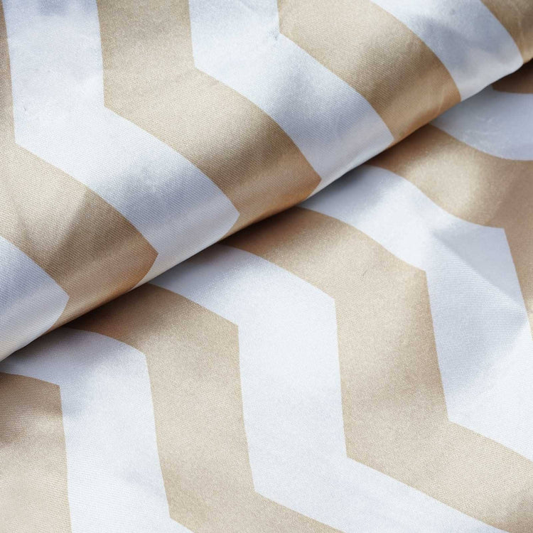 54 inches x 10 Yards Champagne/White Printed Satin Zig Zag Pattern Chevron Fabric by the Yard#whtbkgd
