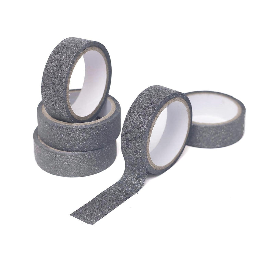 5 Pack Charcoal Gray Washi Glitter Tape 0.5 Inch x 5 Yards