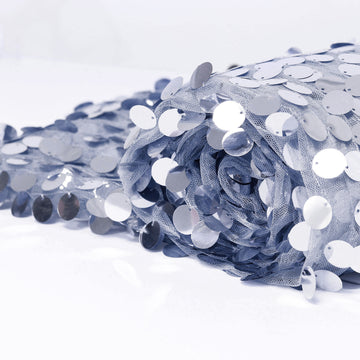 Dusty Blue Big Payette Sequin Fabric Roll, Mesh Sequin DIY Craft Fabric Bolt 54"x4 Yards