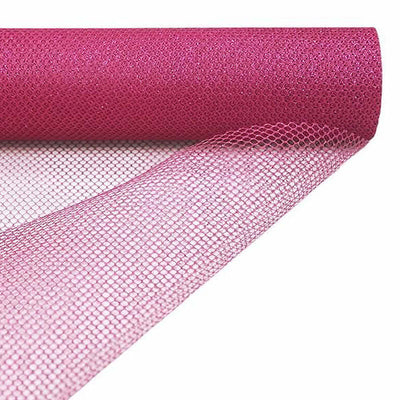 Pink mesh fabric roll on a white background
