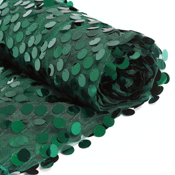 Hunter Emerald Green Big Payette Sequin Fabric Roll, Mesh Sequin DIY Craft Fabric Bolt 54"x4 Yards