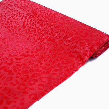 Red Leopard Print Taffeta Fabric Roll, DIY Animal Print Fabric Bolt 54"x10 Yards