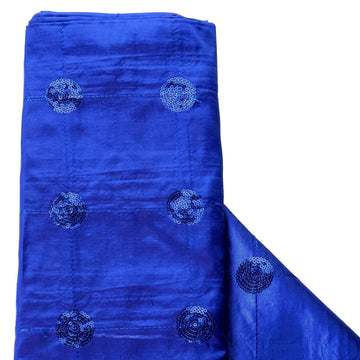 54"x5 Yards Royal Blue Sequin Tuft Design Taffeta Fabric Bolt, DIY Craft Fabric Roll