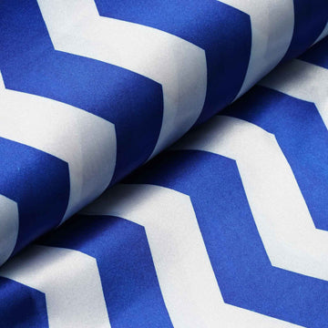 Elevate Your Event Decor with Royal Blue and White Chevron Print Satin Fabric Roll