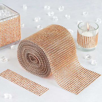 Shiny Champagne Diamond Rhinestone Ribbon Wrap Roll, DIY Craft Decor 5"x10 Yards