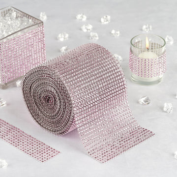 Shiny Pink Diamond Rhinestone Ribbon Wrap Roll, DIY Craft Decor 5"x10 Yards