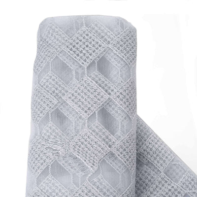 Light gray lace fabric roll with geometric pattern