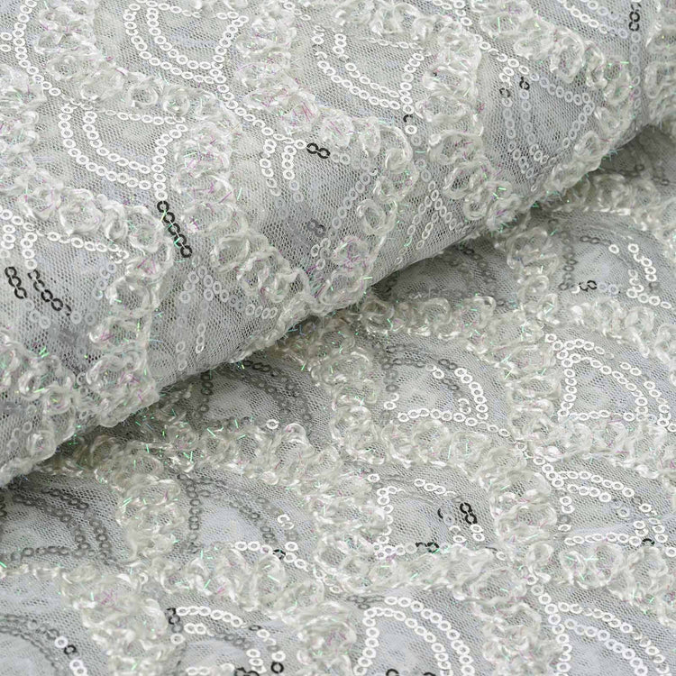 54 Inch x 4 Yards Silver / White Tulle Lace Sequin Fabric Roll, DIY Craft Fabric Bolt#whtbkgd