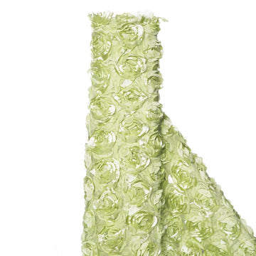 54"x4 Yards Tea Green 3D Rosette Satin Lace Fabric Roll, DIY Craft Fabric Bolt