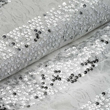 54inch x 4 Yards White With Silver Sequin Parallels Lace Fabric Bolt, DIY Craft Fabric Roll#whtbkgd