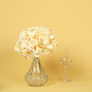 10 Flower Heads Yellow Artificial Hydrangea Stems, DIY Home Wedding Floral Decor