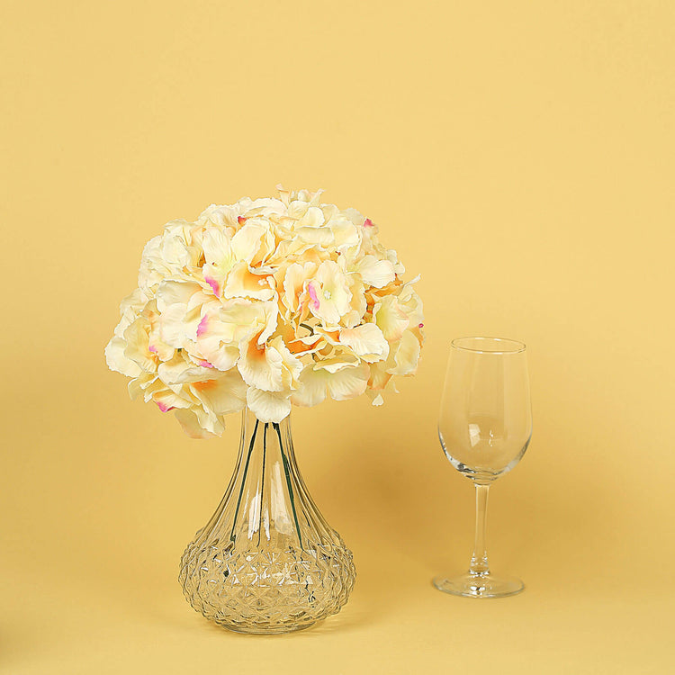 Artificial Satin Hydrangeas With 10 Yellow Flower Head And Stems