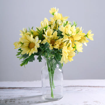 4 Bushes Yellow Artificial Silk Daisy Flower Bouquet Branches 11"