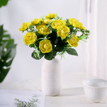 4 Bushes Yellow Artificial Silk Peony Flower Bouquet Arrangement