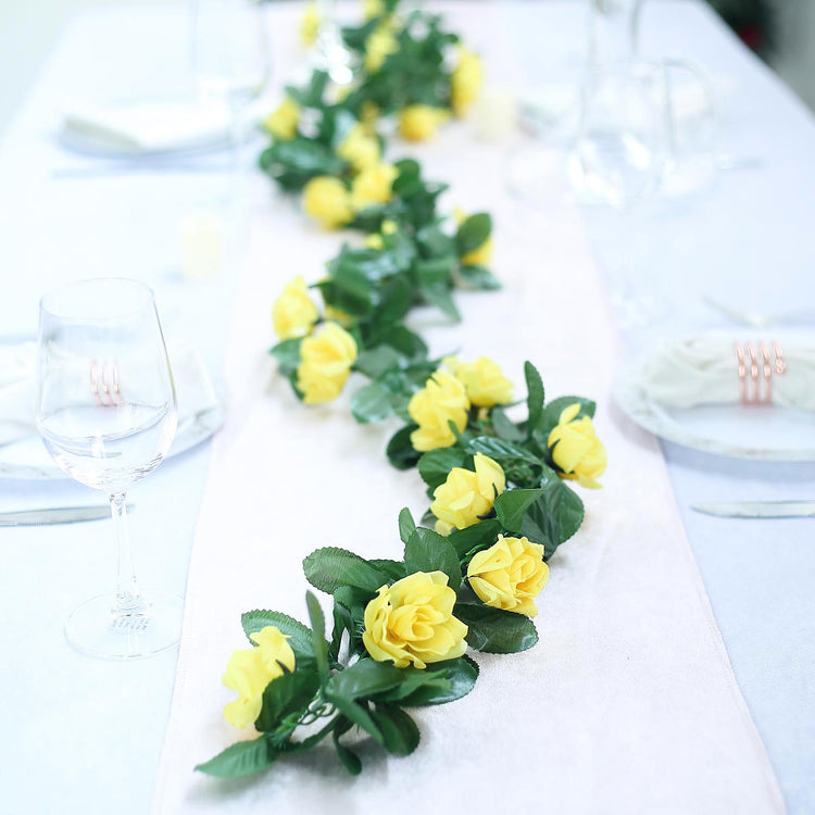 Yellow Artificial Silk Rose Flower Garland 6 Feet Long And UV Protected