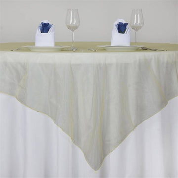 72"x72" Yellow Organza Square Table Overlay