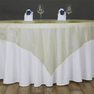 60"x60" Yellow Sheer Organza Square Table Overlay