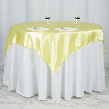 60"x60" Yellow Square Smooth Satin Table Overlay