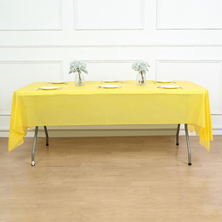 10 MM Thick Plastic Tablecloth 54 Inch x 108 Inch In Yellow Rectangle PVC Spill Proof Disposable