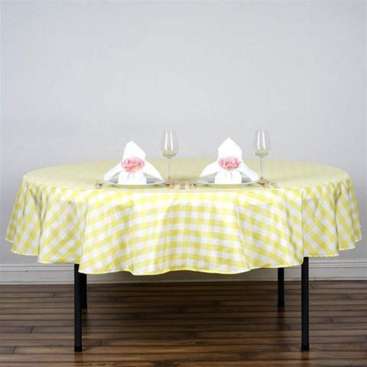 Buffalo Plaid Yellow And White Checkered Gingham Polyester Tablecloth 70 Inch Round 