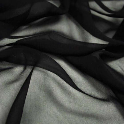 Black sheer fabric with flowing, soft waves and textures.