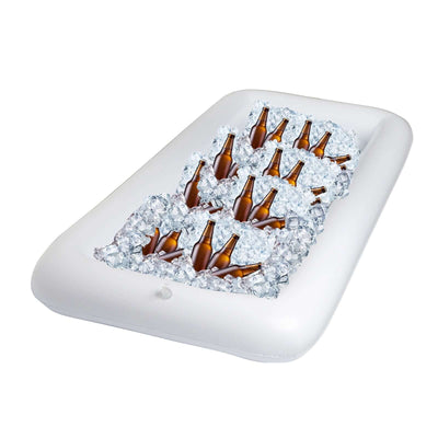 Inflatable cooler filled with ice and bottles for outdoor gatherings