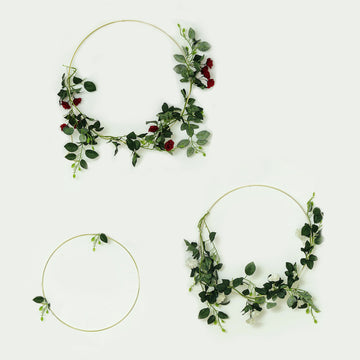 Set of 3 | Gold Metal Floral Hoop Wreath , Dreamcatcher Hoops - 16",18",20"