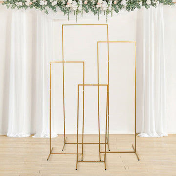 Set of 4 Gold Metal Frame Wedding Arch, Rectangular Backdrop Stand, Floral Display Frame 3.5ft, 4.5ft, 5.5ft, 6.5ft