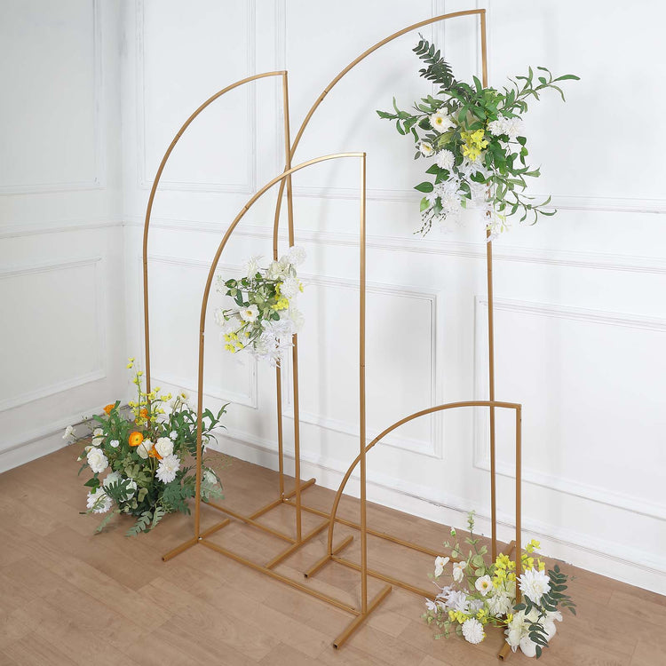 Set of 4 Metal Gold Half-Moon Floral Arch Frame Chiara Backdrop Stand