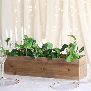 Natural Rectangular Wood Planter Box Set With Removable Plastic Liners 24"x6"
