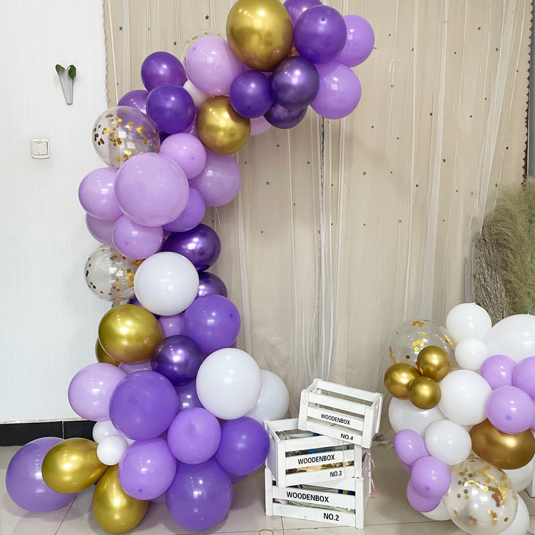 Purple Gold White Balloon Garland Arch Kit 121 Pack