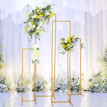 Set of 4 | Slim Gold Metal Frame Wedding Arch, Rectangular Backdrop Stand, Floral Display Frame - 3.6ft, 4.5ft, 5.5ft, 6.5ft