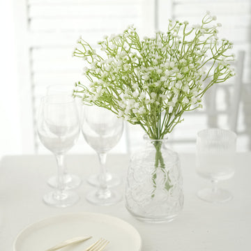 3 Bushes White Artificial Baby’s Breath Gypsophila Flower Arrangements, Real Touch Indoor Faux Floral Bouquets 14"