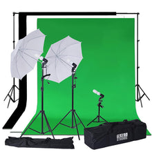 Photo Video Studio Lighting Background Support System 10 Feet 600 W Umbrella With Green Black White Chromakey Muslin Backdrops